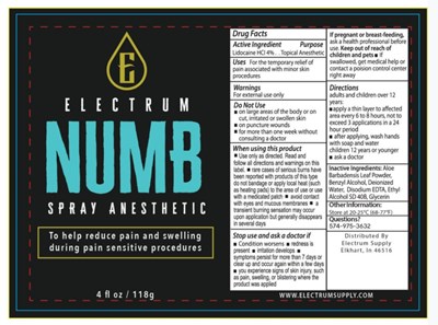 Electrum Spray Label (Numb Spray 4 Oz)